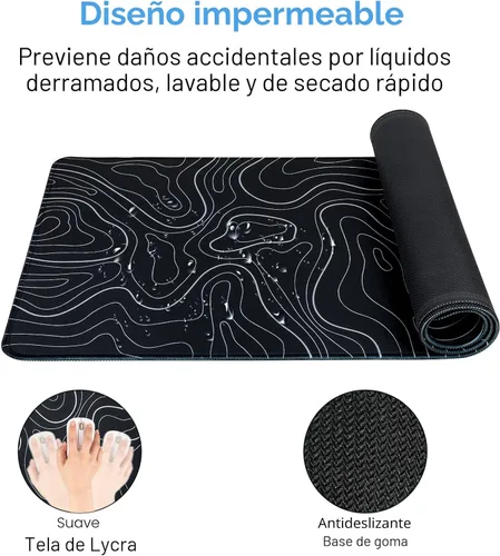 Miniatura 5 de Alfombrilla para mouse para juegos grande 31.5 x 11.8 pulgadas, alfombrilla de teclado topográfica con base antideslizante y bordes cosidos, Negro