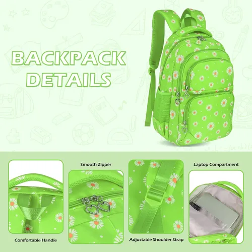 Miniatura 53 de goldwheat Mochilas impresas margaritas con paquete de almuerzo, estuche de lápices 3pcs, bolsa ligera resistente al agua para la escuela secundaria