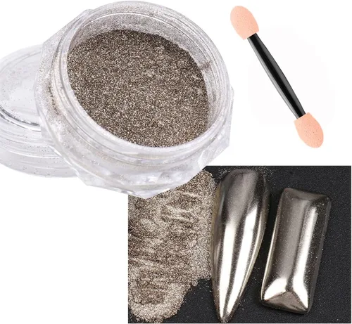 Miniatura 5 de Polvo mágico de uñas cromado, efecto espejo metálico holográfico, plateado, cobre, negro, marrón, manicura, pigmento con purpurina para diseño
