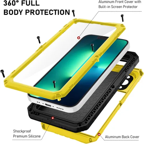 Miniatura 4 de Beasyjoy - Funda resistente al agua para iPhone 13 Pro, cubierta protectora de cuerpo completo con protector de pantalla integrado, funda de metal