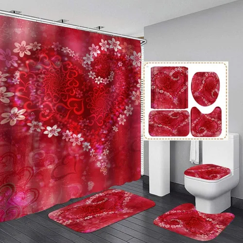 Miniatura 13 de Ochine Juego de cortinas de ducha para el día de San Valentín, cortina de ducha romántica con corazón de amor para decoración de baño