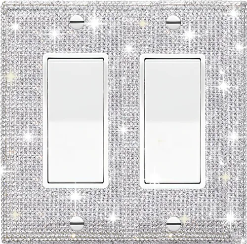 1 PC Cubierta de placa de pared con diamantes de imitación brillantes en plata, cubre interruptores eléctricos, cubierta decorativa para interruptor