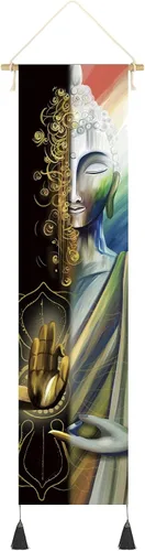 Póster colgante en lienzo para pared, lienzo de arte de Buda, decoración zen, cita de felicidad, tapiz de meditación motivacional para decoración de