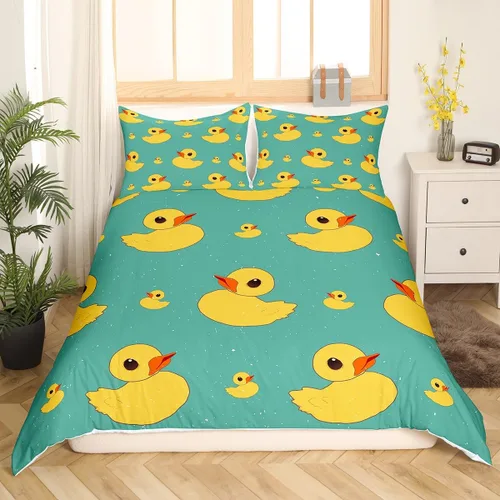 Miniatura 40 de Erosebridal Funda de edredón para niños y niñas, diseño de pato amarillo, diseño de patos de dibujos animados, juego de ropa de cama de animales