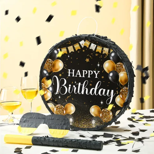 Miniatura 4 de Sinmoe Piñata de cumpleaños con palo, vendados y confeti, piñata grande para adultos, hombres y mujeres, suministros de fiesta de cumpleaños