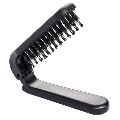 Miniatura 8 de Paquete de 2 cepillos plegables para el cabello, cepillo de tamaño de viaje con cerdas naturales de jabalí y pasadores de nailon, cepillo pequeño