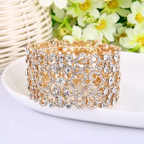 Miniatura 4 de EVER FAITH Pulsera elástica de cristal austríaco con corazón Art Deco para mujer, transparente
