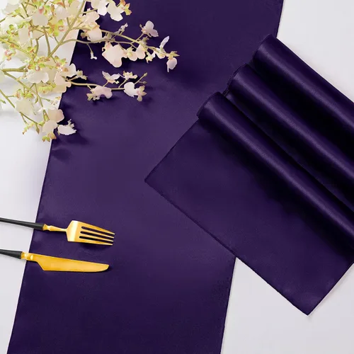 Miniatura 5 de Horbaunal Paquete de 12 caminos de mesa de satén morado de 12 x 108 pulgadas, caminos de mesa suaves para banquetes de boda, fiesta de cumpleaños