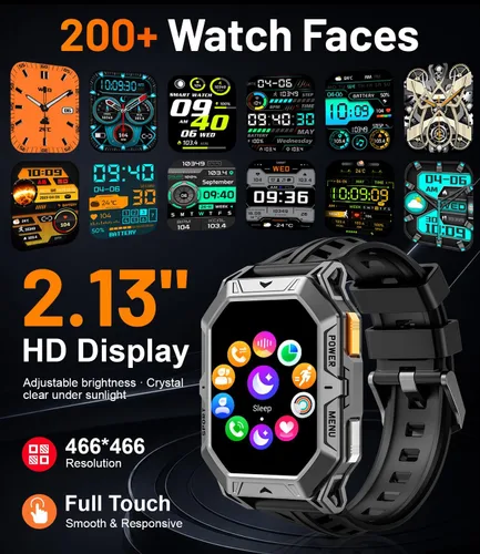 Miniatura 7 de LIGE Relojes inteligentes militares para hombre (respuesta/hacer llamadas), batería de 100 días, reloj inteligente AMOLED de 2.13 pulgadas