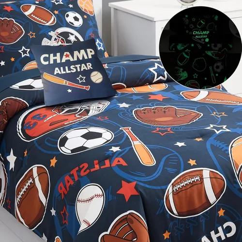 Miniatura 3 de Kaleido Space Juego de Edredón para Niños Tamaño Twin para Niños, Juego de Ropa de Cama de Juegos de Pelota que Brilla en la Oscuridad, 1 Edredón, 1
