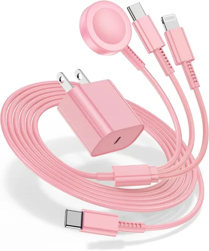Miniatura 10 de Cargador para Apple Watch de carga rápida, cable de carga múltiple 3 en 1 con cargador USB C de 20 W, cable de carga iWatch de 3 pies para iWatch