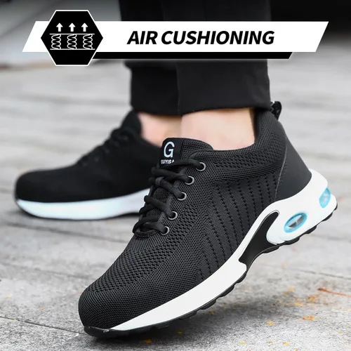 Miniatura 4 de GLANOUDUN Zapatos de punta de acero para hombre, zapatos de trabajo negros, zapatos de seguridad ligeros para hombres, zapatos de seguridad