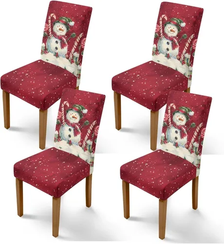 Miniatura 49 de Rnyleeg Fundas de silla de Navidad para sala de estar, diseño de muñeco de nieve azul, estampado de pájaros, fundas para sillas de comedor, 1