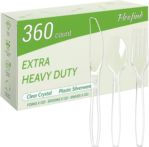 Pleafind Juego de 360 cubiertos de plástico de 7 pulgadas, resistentes, de grado alimenticio, para reuniones familiares, picnics y uso diario,