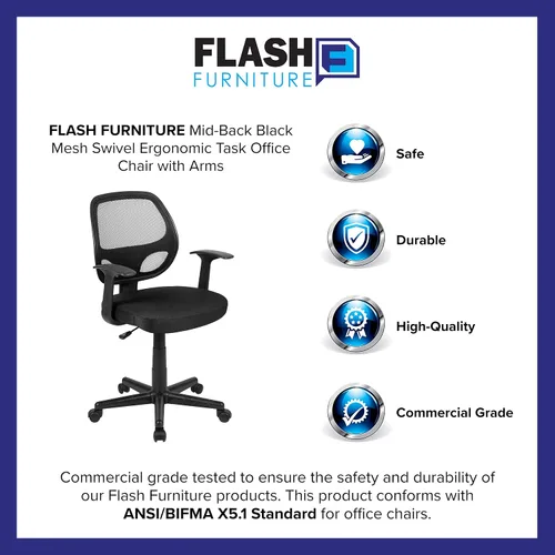 Miniatura 14 de Flash Furniture Flash Fundamentals Silla de oficina ergonómica giratoria de malla negra con brazos Negro