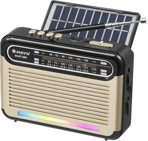 G Keni Radio solar portátil AM FM SW con batería recargable, radio Bluetooth de onda corta, recepción fuerte, entrada de tarjeta USB/TF, panel
