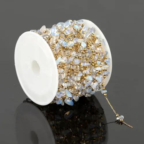 Miniatura 2 de UMAOKANG Cadena de piedras preciosas transparentes de 13 pies para hacer joyas, cadenas de collar de cristal curativo natural crudo chapado en oro a