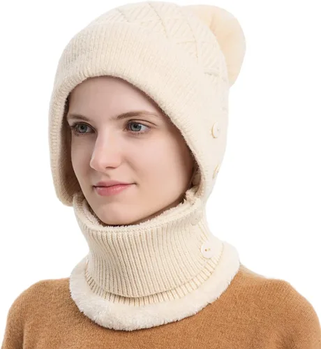 Miniatura 2 de Pasamontañas para mujer, visera de una sola pieza, gorro de cráneo, bufanda de cuello, bufanda de esquí, nieve, invierno, gorro de forro polar