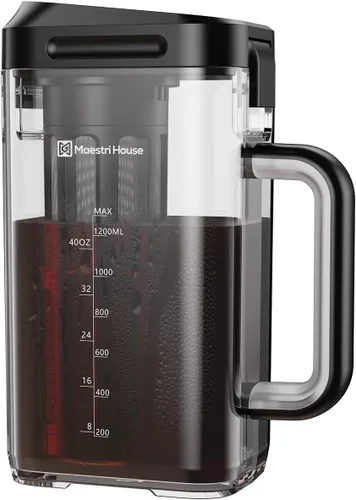 Maestri House Cafetera Compacta para Café de Infusión Fría, Jarra de Tritan Ahorradora de Espacio de 40oz para Té Helado y Café, Filtro de 350
