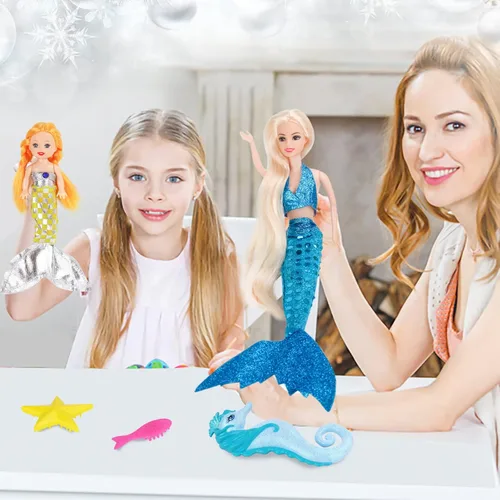 Miniatura 6 de BETTINA Muñeca Princesa Sirena con Muñeca Sirena Pequeña y Set de Juego de Caballito de Mar Regalos de Sirena para Niñas Juguetes de Sirena