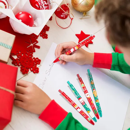Miniatura 6 de Leinuosen 48 piezas de bolígrafos de Navidad a granel lindos bolígrafos retráctiles de tinta de gel de color rojo y verde, diseño de renos y árbol