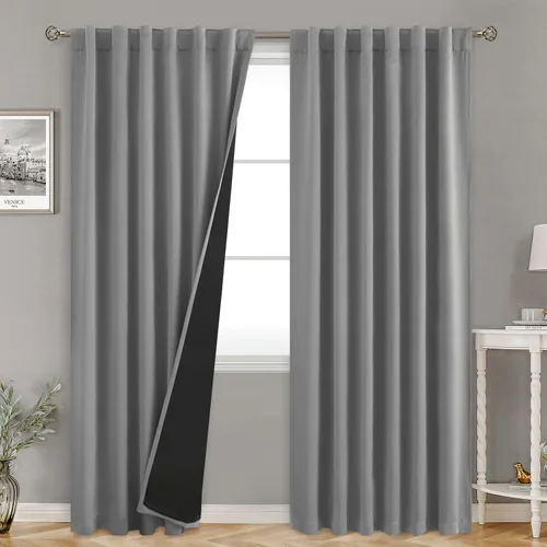 Miniatura 70 de BGment Cortinas 100% opacas beige de 63 pulgadas de largo con forro aislante térmico, bolsillo para varilla y lengüeta trasera de doble capa