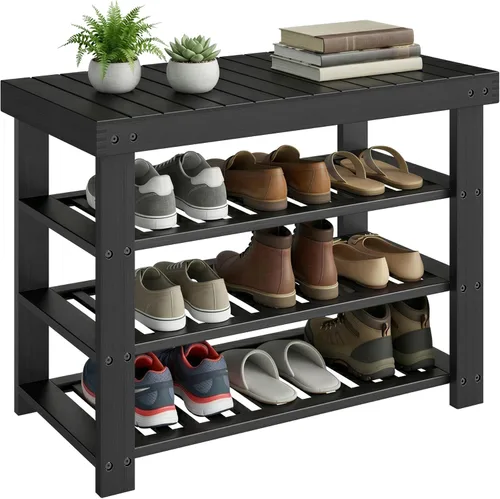 SONGMICS Estante para zapatos, organizador de almacenamiento de zapatos de bambú de 4 niveles, banco de entrada, para sala de estar, baño, Negro