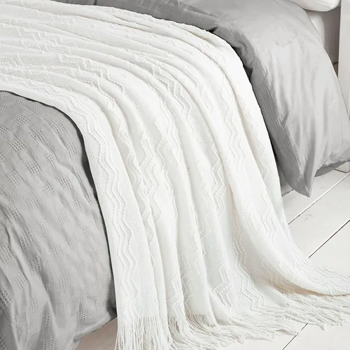 Miniatura 5 de BOURINA - Manta para sofá de punto texturizado, color blanco roto, suave, manta decorativa, 50 x 60 pulgadas