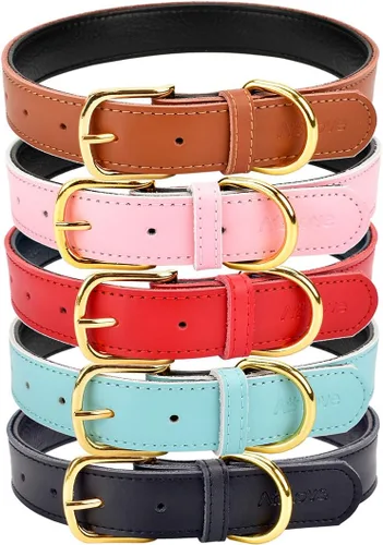 Miniatura 4 de Collares de cuero para mascotas, acolchados, para gatos, cachorros, perros pequeños y medianos, Negro