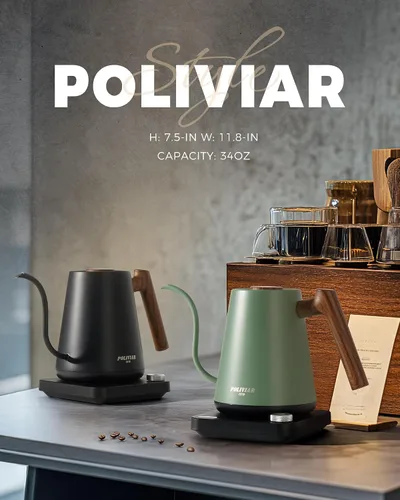 Miniatura 7 de POLIVIAR Hervidor Eléctrico de Cuello de Cisne, 1350W Hervidor Eléctrico para Té con Mango de Patrón de Madera, 34oz Hervidor Eléctrico Vertedor