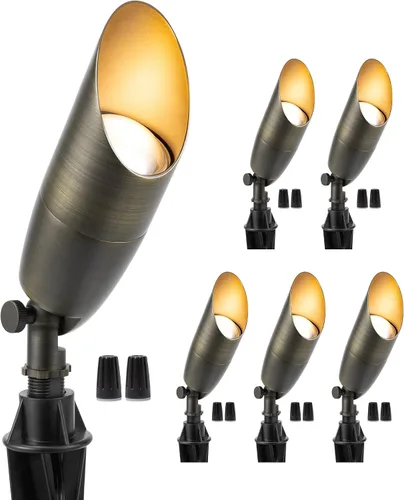 Miniatura 18 de Gardenreet Focos de paisaje de latón de bajo voltaje, luz LED para exteriores de 12 V, luces con cable IP65 impermeables, bronce antiguo