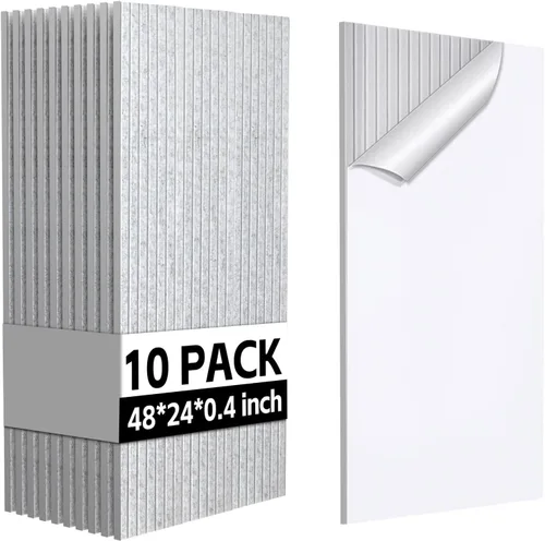 Miniatura 10 de Paquete de 10 paneles acústicos, paneles de pared grandes de 47 x 24 x 0.38 pulgadas, paneles autoadhesivos que absorben el sonido, paneles a prueba