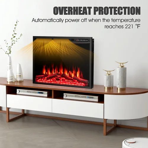 Miniatura 8 de COSTWAY Chimenea eléctrica de 37 pulgadas, calentador de chimenea empotrado y montado en la pared con 4 colores de llama y tronco, velocidad