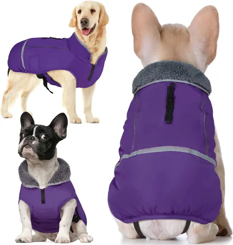 Miniatura 16 de QBLEEV Abrigo cálido para perro, chaqueta reflectante para perro, abrigo de invierno impermeable para perro, cuello alto, ropa de perro para clima
