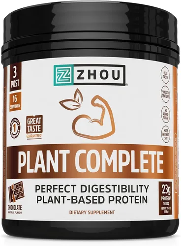 Zhou Plant Complete - Proteína vegana en polvo, a base de plantas, para mujeres y hombres, mezcla de arroz y guisantes no lácteos para batidos y