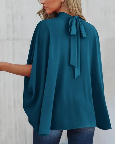 Miniatura 30 de BTFBM Blusas de verano para mujer, cuello alto falso, manga murciélago, holgadas, dobladillo alto y bajo, blusas informales de gran
