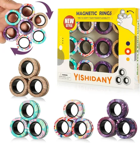 Miniatura 8 de 12Pcs Magnetic Rings Fidget Toys Pack, Magnets Finger Spinner for ADHD Stress Relief, Tire Style Magical Fidget Rings for Training Relieves Autism