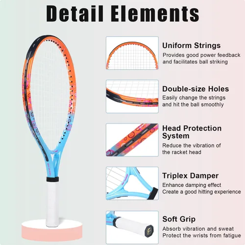 Miniatura 2 de bo'weiqi Raqueta de tenis para niños de 17"-25" para edades de 2-12 años, raqueta de tenis juvenil ligera para niñas y niños, deportes al aire Azul
