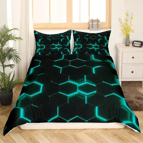 Miniatura 12 de Funda de edredón de panal para niños, hombres y niñas, juego de ropa de cama moderno con temática geométrica hexagonal, diseño de cuadrícula