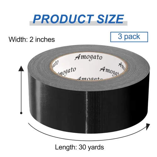 Miniatura 2 de Cinta adhesiva impermeable resistente para uso industrial y exterior, 3 rollos de 1.88 x 30 yardas, resistente al desgarro, cinta adhesiva negra