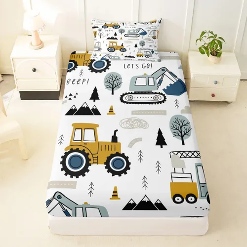 Miniatura 38 de Feelyou, juego de sábanas ajustadas con temática de construcción, niños, dinosaurios de dibujos animados, juego de ropa de cama para niños, Multi 37