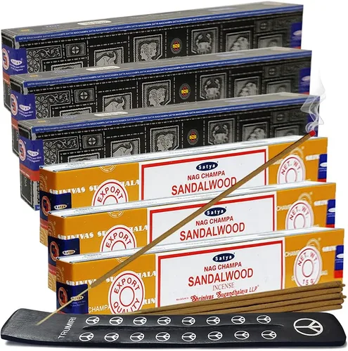 Miniatura 22 de Varillas de incienso de Sangre de Dragón y Palo Santo con soporte, paquete de variedad de la marca House of Nag Champa y Trumiri