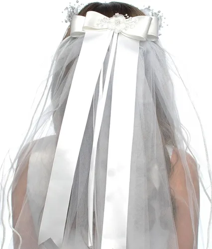 Miniatura 3 de Velo floral blanco de la corona de la primera comunión para niñas, Blanco