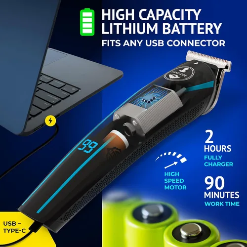 Miniatura 4 de MANECODE® Cortadora de barba y cabello para hombres – Self-Sharp Blades® USB-C, impermeable, pantalla LED, kit de aseo múltiple