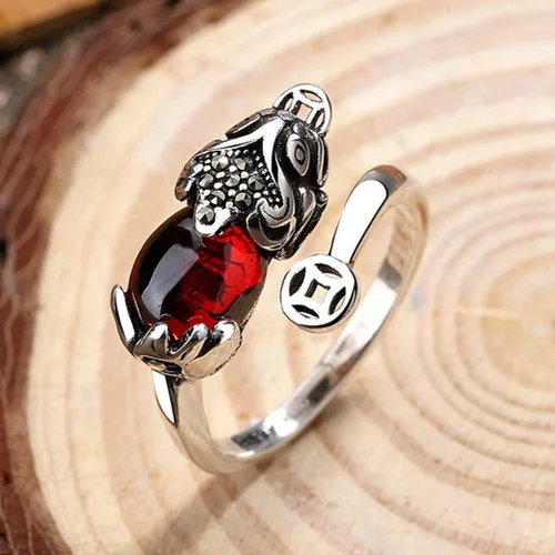Miniatura 8 de Roexboz Anillo de plata Pixiu Budista Feng Shui Anillos para hombres y mujeres, apertura ajustable, anillo de riqueza de la suerte, regalo