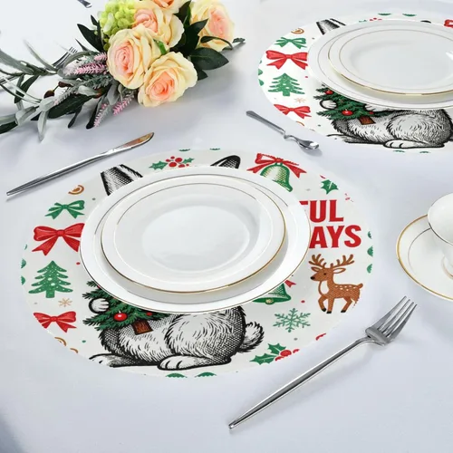 Miniatura 6 de Mantel individual verde con diseño de conejo de Feliz Navidad 15x15 en manteles para mesa de comedor