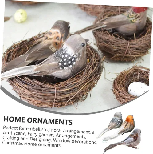 Miniatura 5 de Angoily 3 piezas de pájaros artificiales con plumas: Mini clip de pájaro de espuma de Navidad en adornos de árbol de imitación gorrión plumado