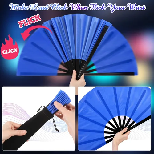 Miniatura 3 de Qunclay Paquete de 4 abanicos plegables grandes para rave de mano para baile de línea, fanáticos chinos, japoneses, para fiestas de festivales