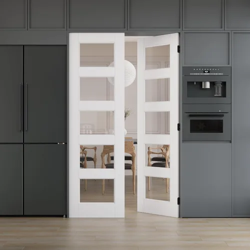 Miniatura 31 de WINSTELLAR - Losa de puerta de vidrio transparente preconstruida de 18 x 80 pulgadas, 3-Lite, puertas interiores pintables para el hogar