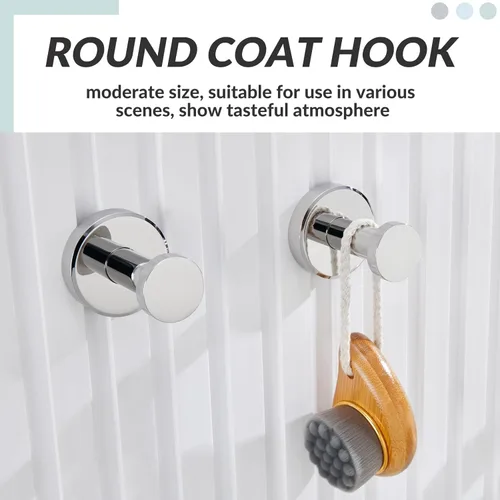 Miniatura 6 de APLusee Paquete de 2 ganchos para toallas de baño cromados pulidos, ganchos redondos para batas de acero inoxidable 304 para baño, cocina, garaje